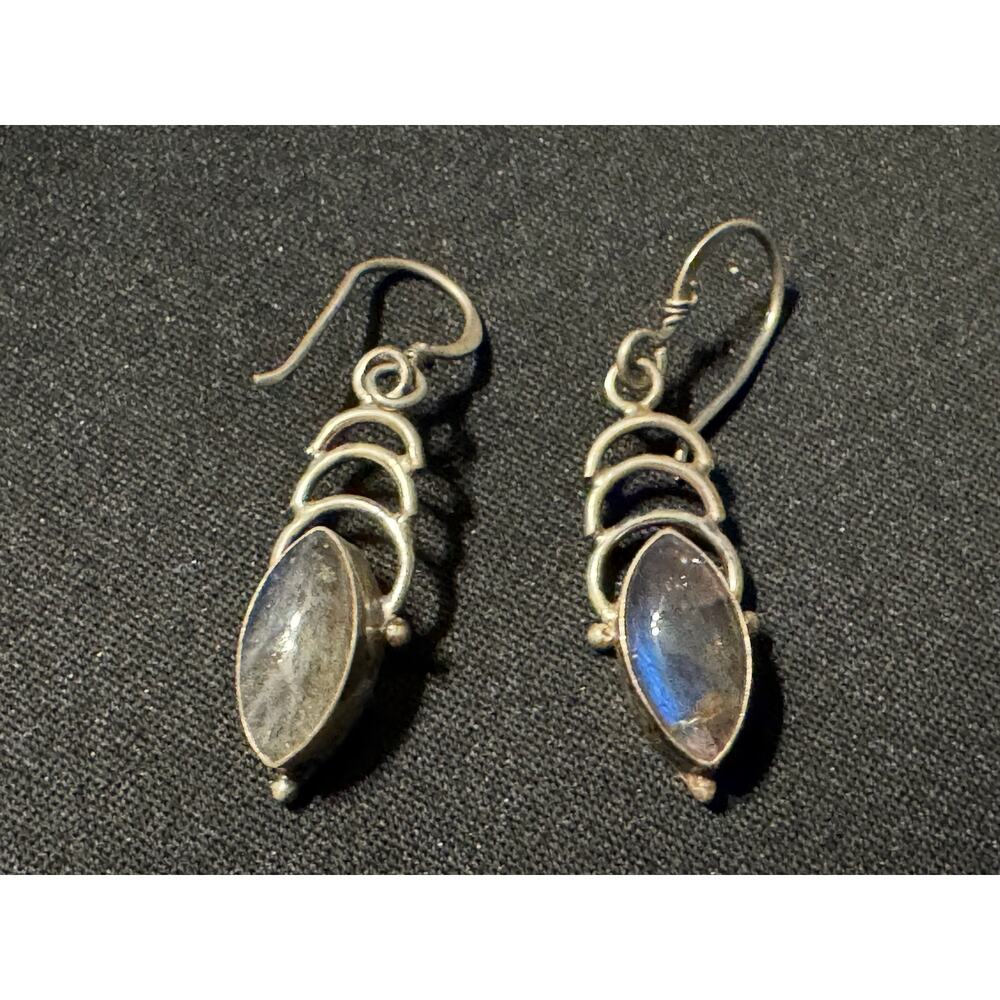 Vintage 925 Sterling Silver Labradorite Dangle Earrings